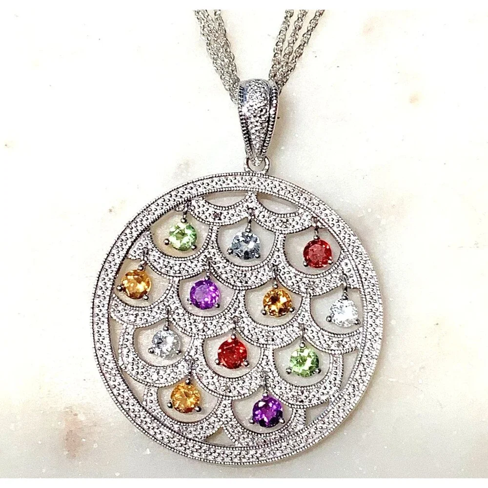 Ross Simons Necklace 3 Carats of Gemstones Diamonds Sterling Silver 925 Orig Box